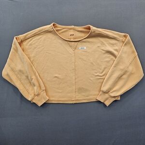 Aerie Vacay Crew Sweatshirt - Oversized Raw Seam Pullover - Peach/Yellow